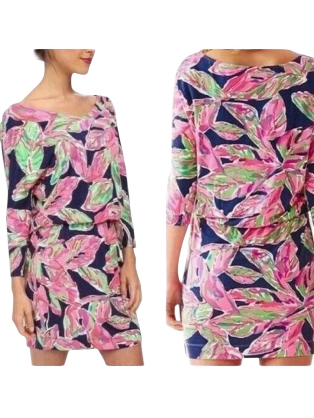 LULLY PULITZER CARA IN THE VIAS PRINT Off-Shoulder Summer Dress Pink Green XS